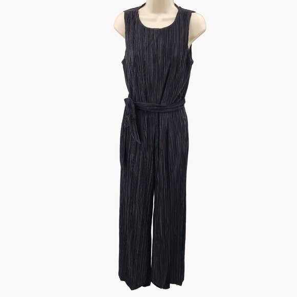 Anne Klein Women Size 2 Black Pleated Sleeveless Wide Leg Jumpsuit - Picture 1 of 13